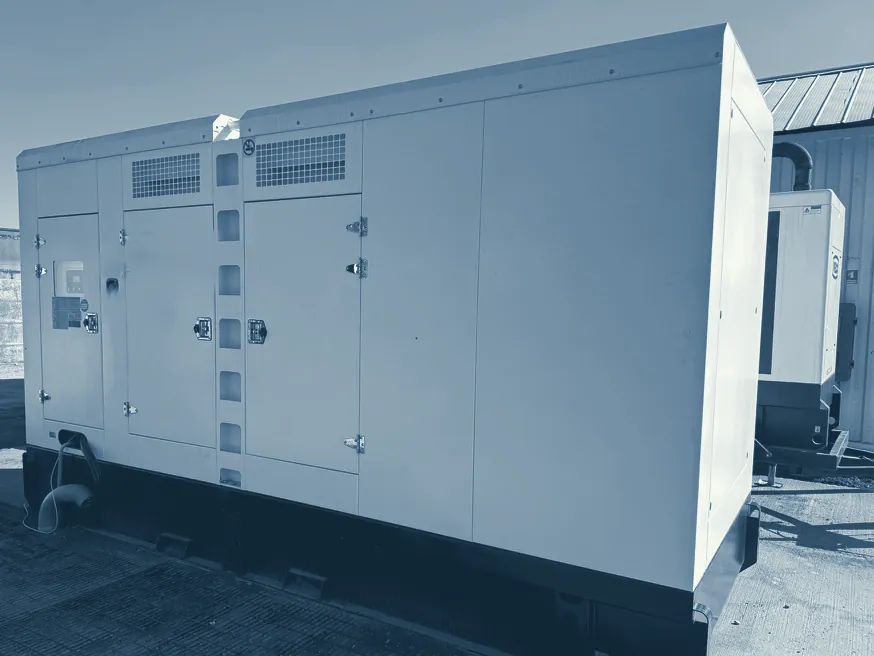 Large enclosed generator set outside the ZGH LR18 data center, with a second unit behind it