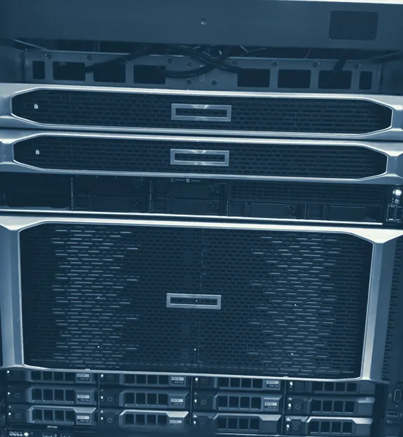 Inside a rack at the ZGH LR18 data center with servers and network equipment powered on